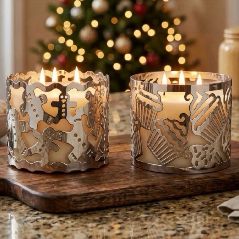 Bath & Body Works Slatkin Silver Candle Holders Set Gingerbread Birthday Cupcake